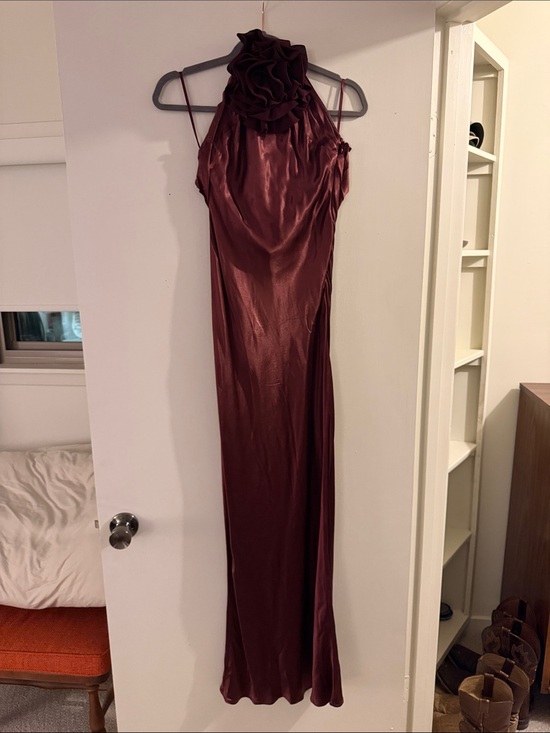 Hello Molly Dresses & Skirts - HELLO MOLLY Elegant Burgundy Halter Maxi Dress with Floral Neck Detail